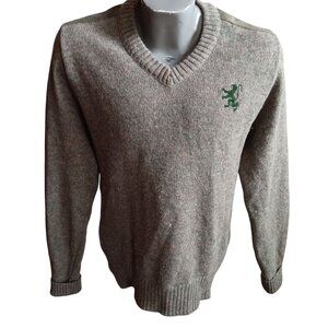 Men's Medium Glenhusky Scotland V-Neck Wool Sweater Suede Shoulder Elbow Patch